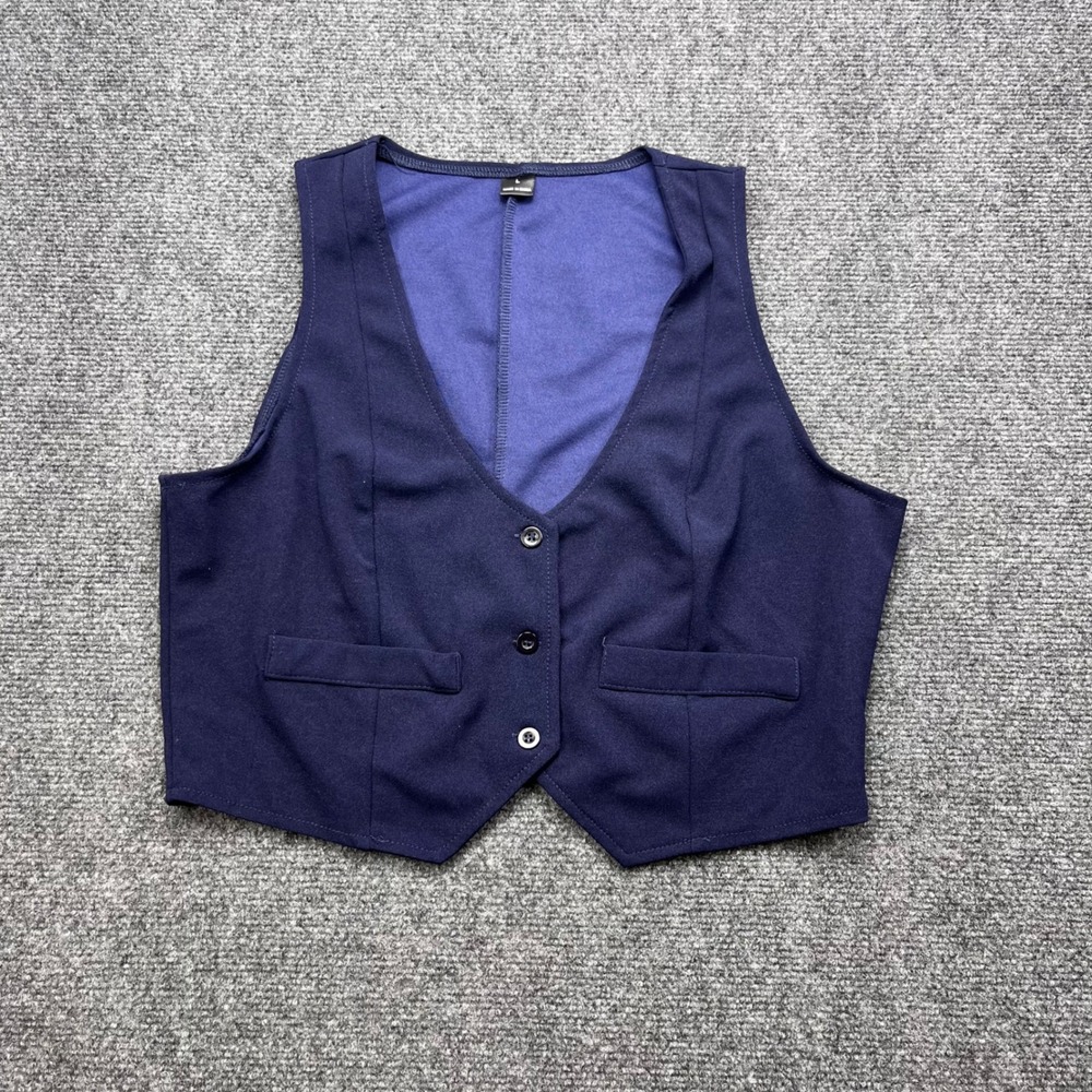 SHEIN Dark Academia Preppy Tailored Navy Blue‎ Button Front Waistcoat Vest